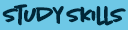 Light blue button with the text STUDY SKILLS in dark hand-drawn font.